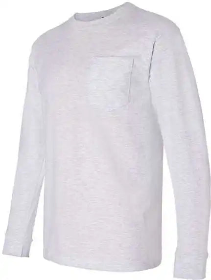 Bayside 8100 Usa-made Long Sleeve T-shirt with a Pocket - Ash
