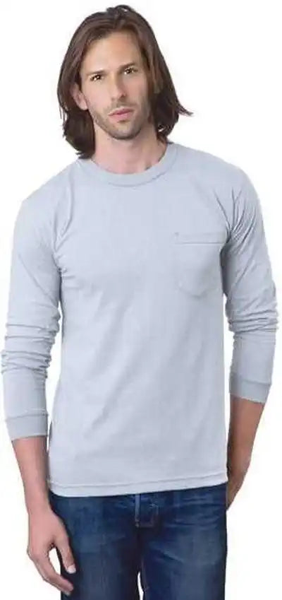 Bayside 8100 Usa-made Long Sleeve T-shirt with a Pocket - Ash