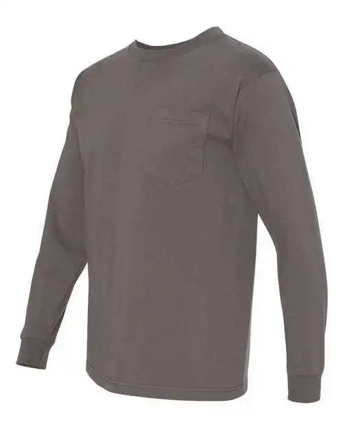 Bayside 8100 Usa Made Long Sleeve t Shirt with a Pocket Charcoal