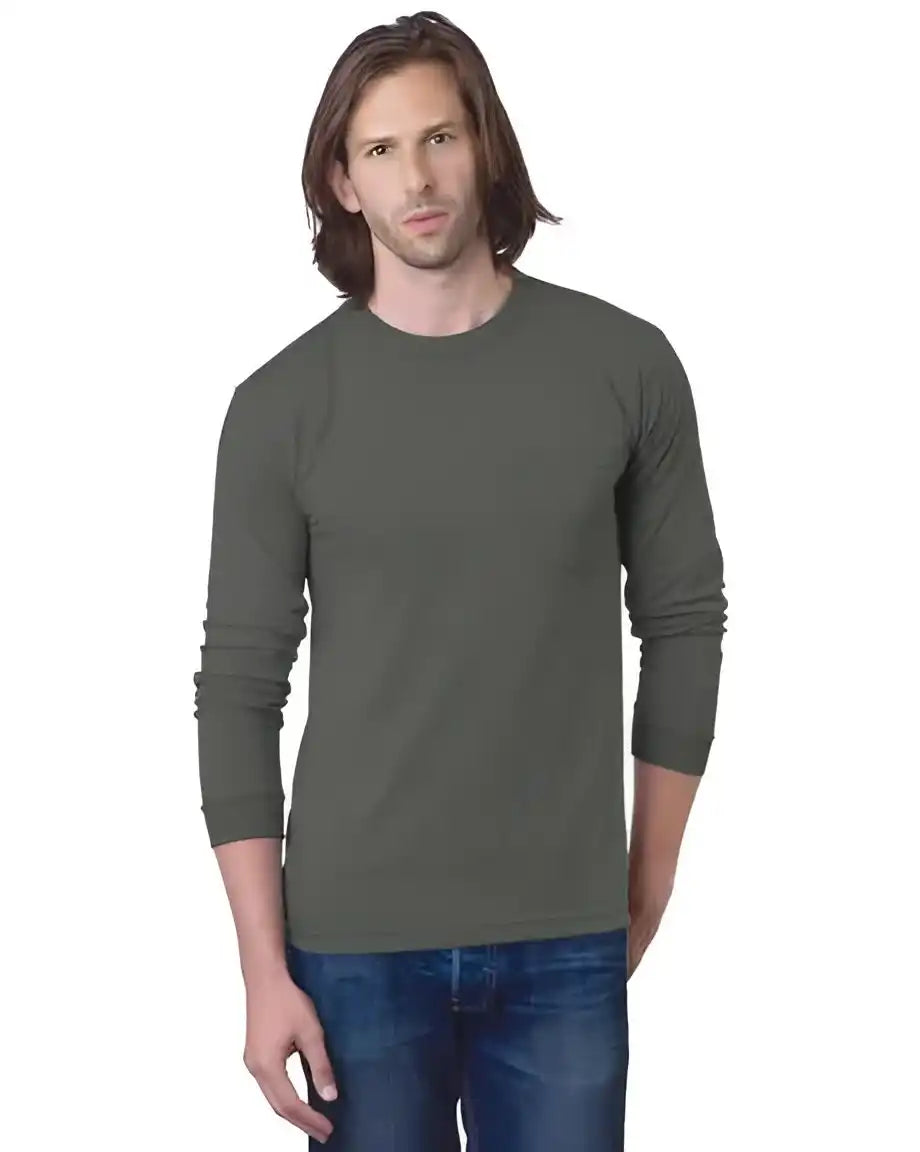 Bayside 8100 Usa Made Long Sleeve t Shirt with a Pocket Charcoal