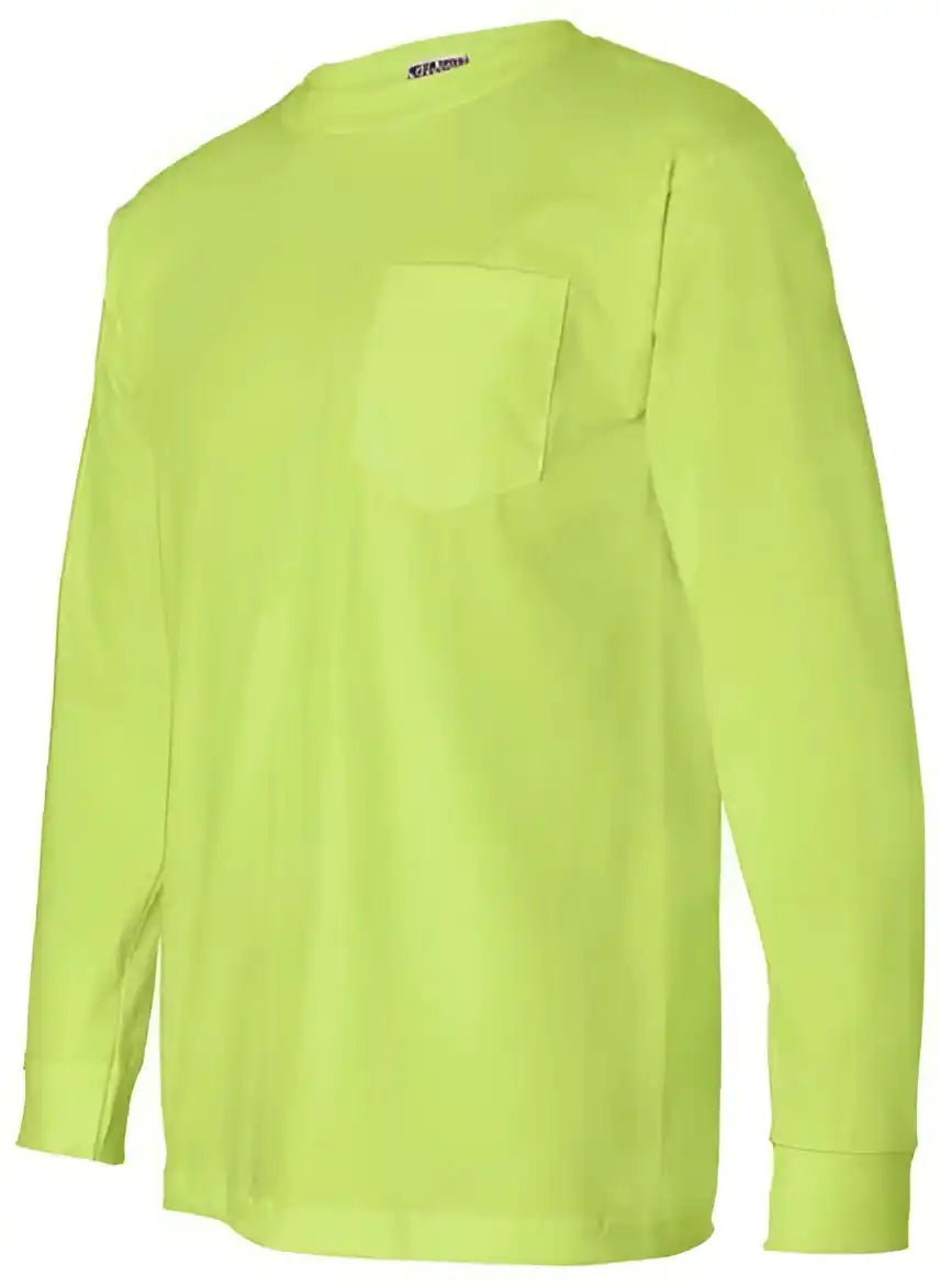 Bayside 8100 Usa Made Long Sleeve t Shirt with a Pocket Lime Green