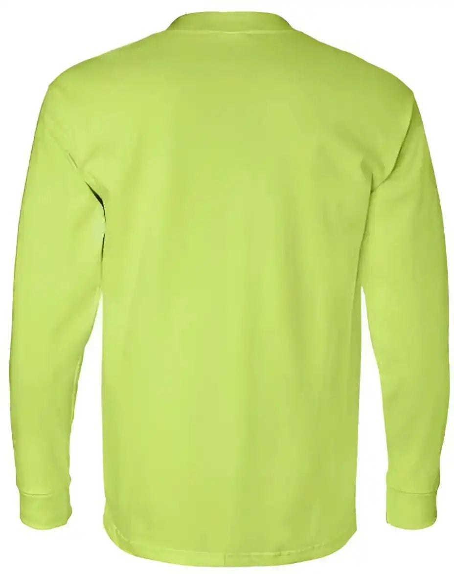Bayside 8100 Usa Made Long Sleeve t Shirt with a Pocket Lime Green