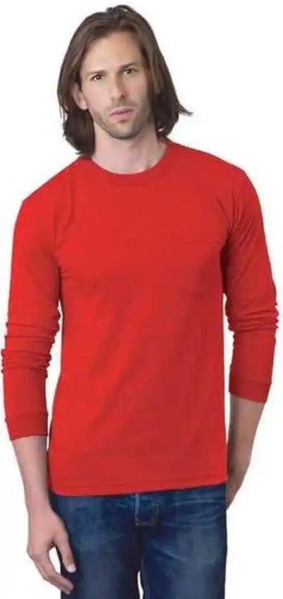 Bayside 8100 Usa-made Long Sleeve T-shirt with a Pocket - Red