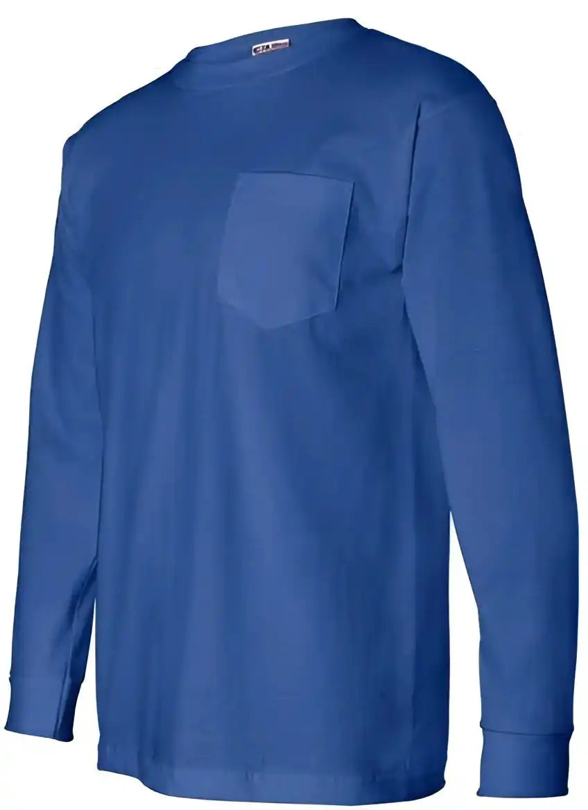 Bayside 8100 Usa Made Long Sleeve t Shirt with a Pocket Royal Blue