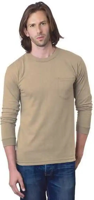 Bayside 8100 Usa Made Long Sleeve t Shirt with a Pocket Sand