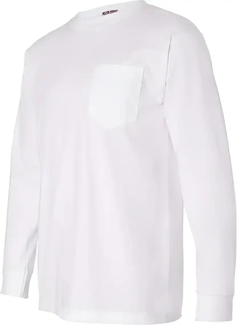 Bayside 8100 Usa Made Long Sleeve t Shirt with a Pocket White