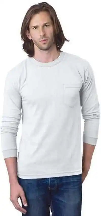Bayside 8100 Usa Made Long Sleeve t Shirt with a Pocket White