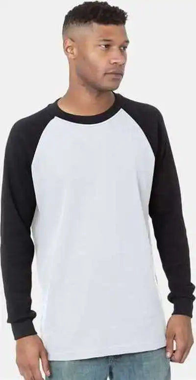 Bayside 8211 Usa-made Heavyweight Waffle Knit Thermal Raglan T-shirt - White Black