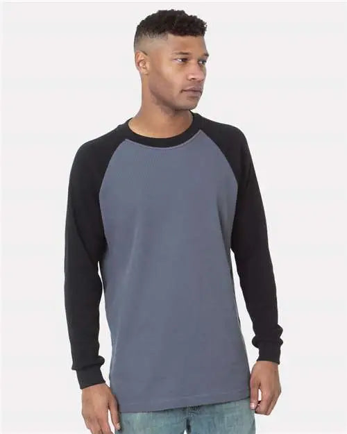 Bayside 8211 Usa-made Heavyweight Waffle Knit Thermal Raglan T-shirt - Dark Grey Black - Gray / s