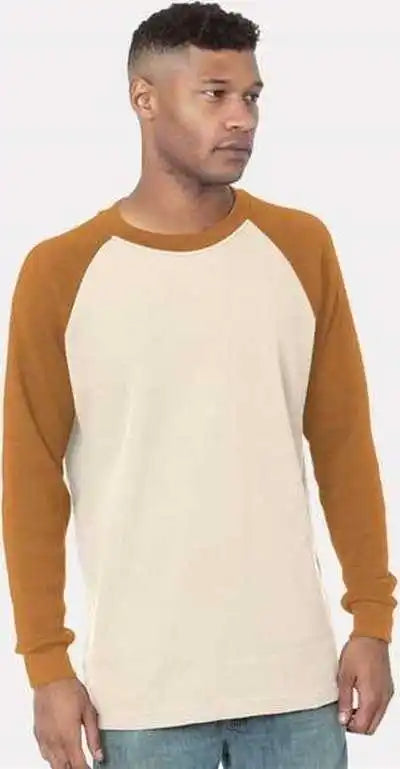 Bayside 8211 Usa-made Heavyweight Waffle Knit Thermal Raglan T-shirt - Cream Caramel Brown