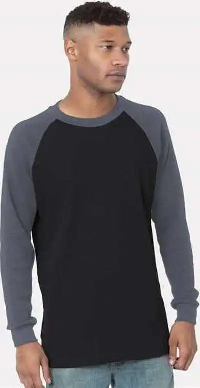 Bayside 8211 Usa-made Heavyweight Waffle Knit Thermal Raglan T-shirt - Black Dark Gray