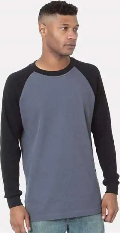 Bayside 8211 Usa-made Heavyweight Waffle Knit Thermal Raglan T-shirt - Dark Gray Black