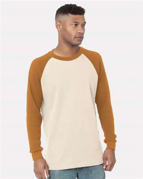 Bayside 8211 Usa-made Heavyweight Waffle Knit Thermal Raglan T-shirt - Cream Caramel Brown - Tan / s