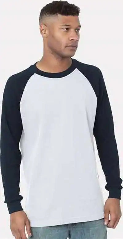 Bayside 8211 Usa-made Heavyweight Waffle Knit Thermal Raglan T-shirt - White Navy