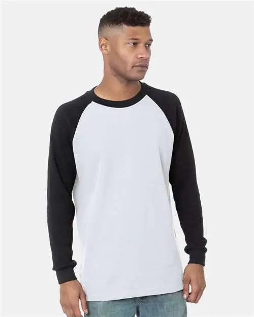 Bayside 8211 Usa-made Heavyweight Waffle Knit Thermal Raglan T-shirt - White Black - s