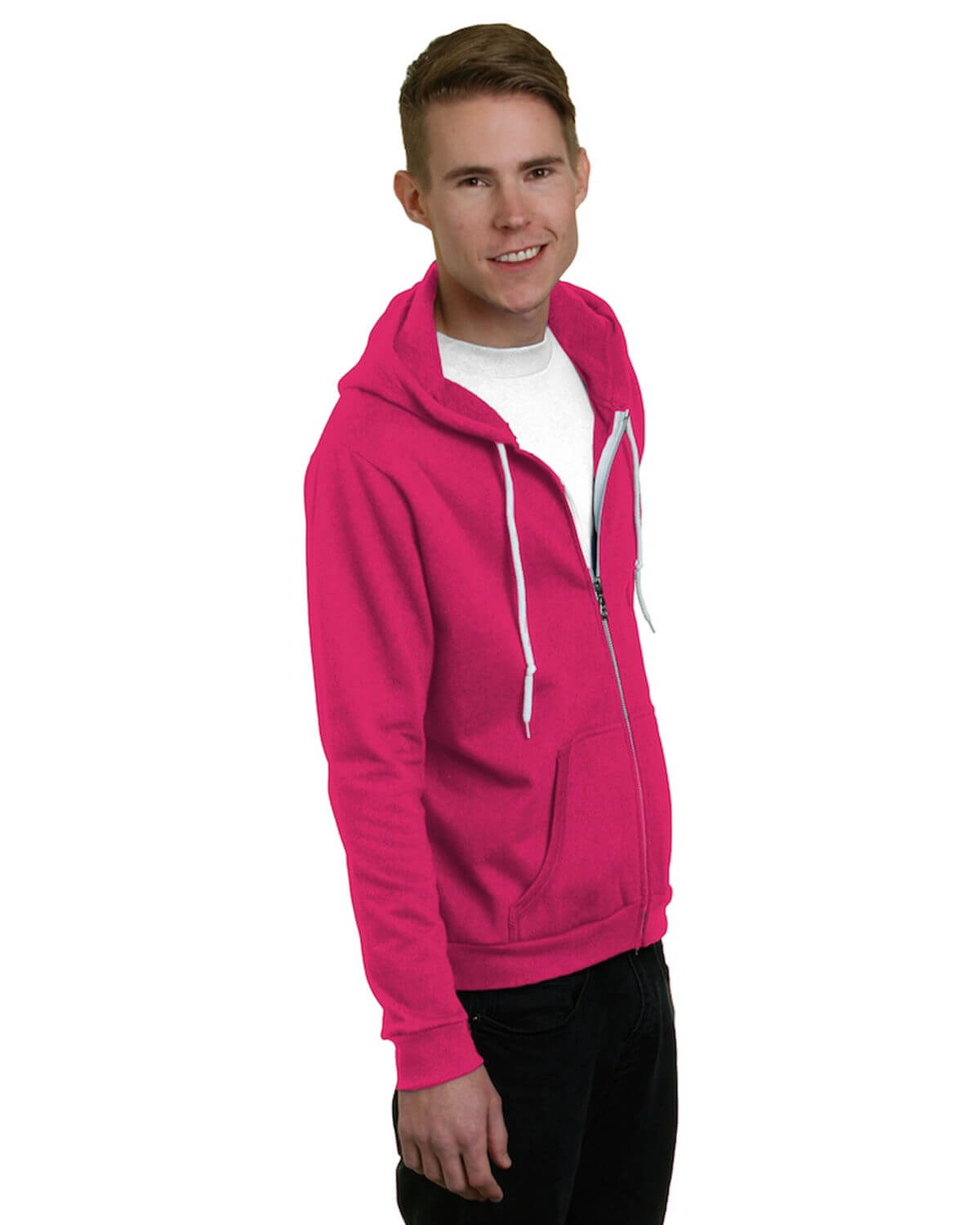 Bayside 875B USA-Made Full-Zip Fleece Hooded Sweatshirt - 875 - Bright Pink
