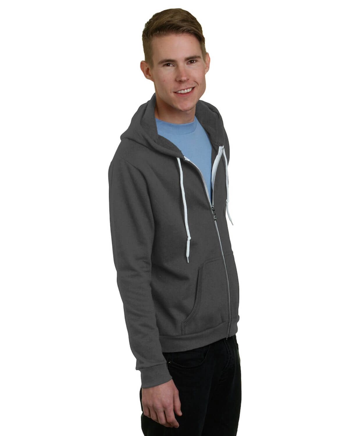Bayside 875B USA-Made Full-Zip Fleece Hooded Sweatshirt - 875 - Charcoal