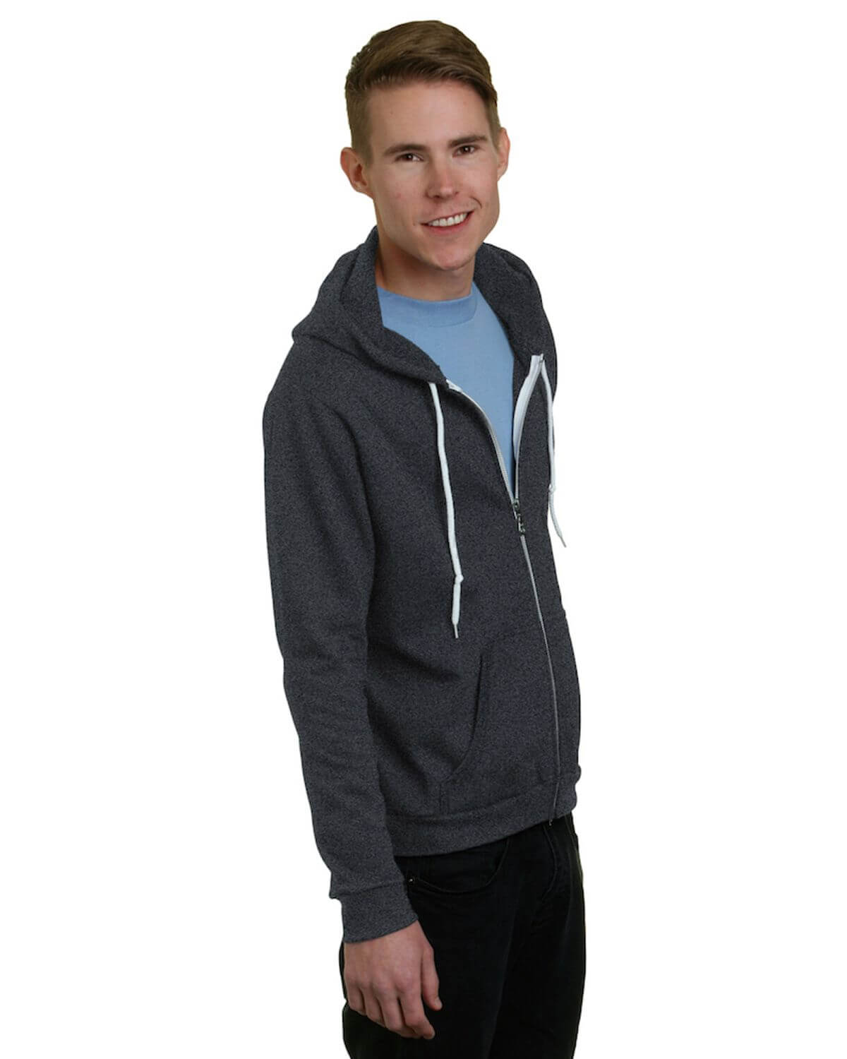 Bayside 875B USA-Made Full-Zip Fleece Hooded Sweatshirt - 875 - Charcoal Heather
