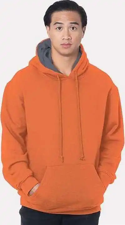 Bayside 930 Usa Made Super Heavy Thermal Lined Hooded Sweatshirt Bright Orange Dark Gray
