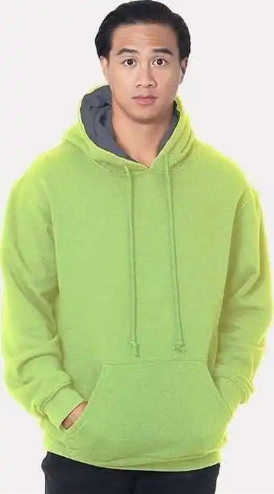 Bayside 930 Usa Made Super Heavy Thermal Lined Hooded Sweatshirt Lime Green Dark Gray
