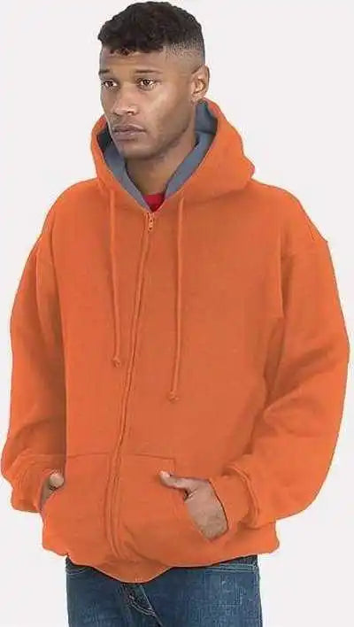 Bayside 940 Usa-made Super Heavy Thermal Lined Full-zip Hooded Sweatshirt - Bright Orange Dark Gray