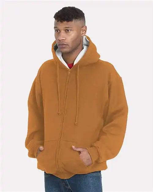 Bayside 940 Usa-made Super Heavy Thermal Lined Full-zip Hooded Sweatshirt - Caramel Brown Cream - Brown/ / m