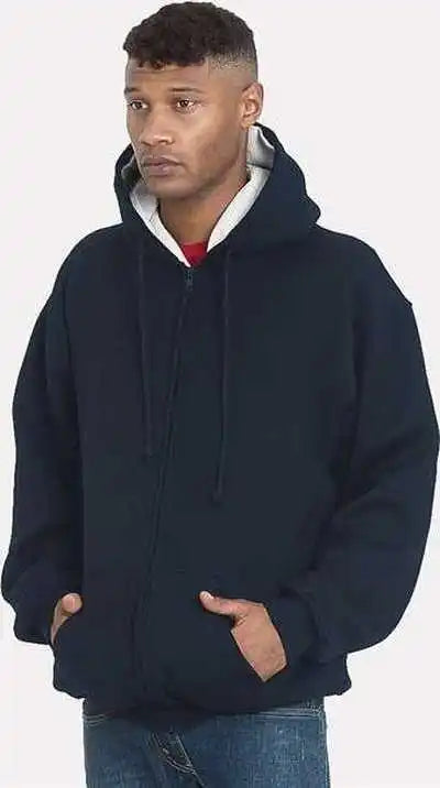 Bayside 940 Usa-made Super Heavy Thermal Lined Full-zip Hooded Sweatshirt - Navy Cream