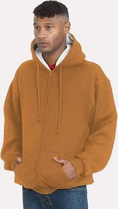 Bayside 940 Usa-made Super Heavy Thermal Lined Full-zip Hooded Sweatshirt - Caramel Brown Cream