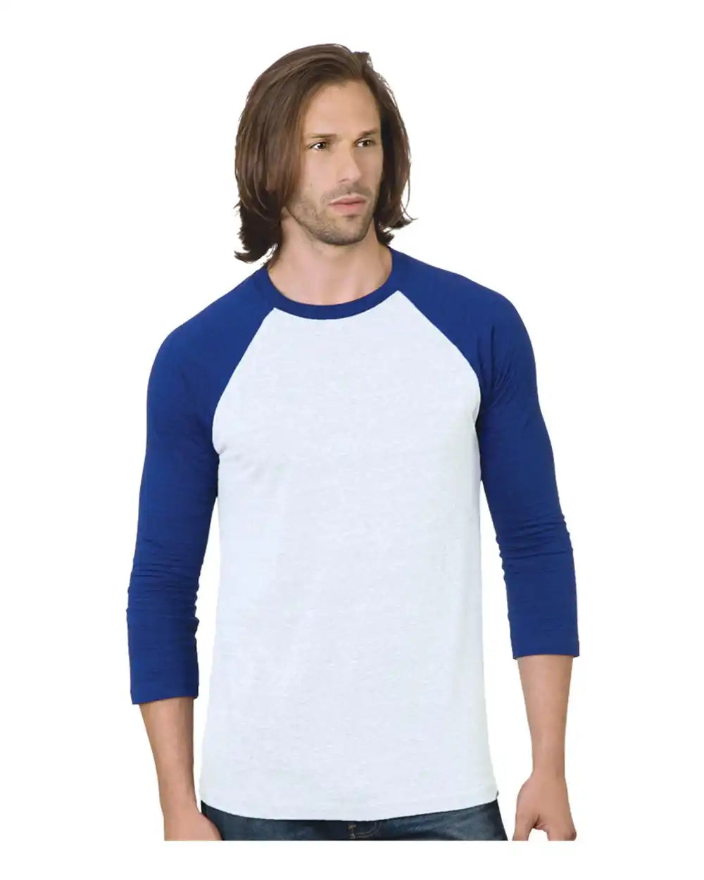 Bayside 9525 Triblend Three-quarter Sleeve Raglan T-shirt - White Royal - White/ / Xs