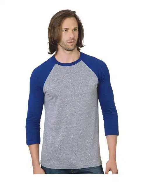 Bayside 9525 Triblend Three-quarter Sleeve Raglan Tee - Athletic Grey Royal