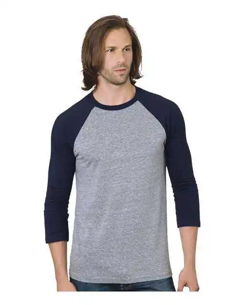 Bayside 9525 Triblend Three-quarter Sleeve Raglan Tee - Athletic Grey Navy