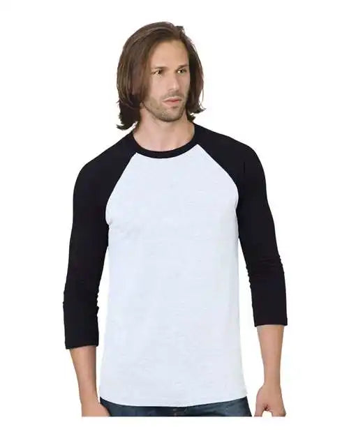 Bayside 9525 Triblend Three-quarter Sleeve Raglan Tee - White Black