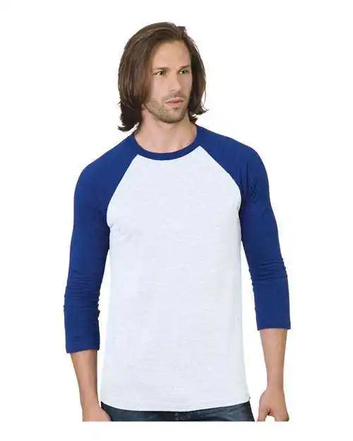 Bayside 9525 Triblend Three Quarter Sleeve Raglan Tee White Royal