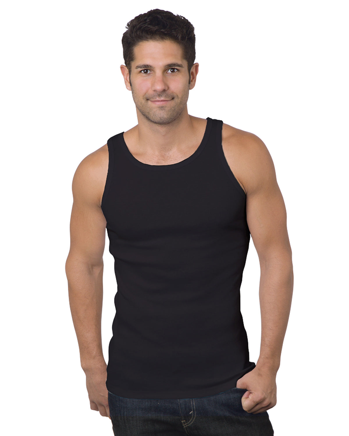 Bayside 4573 USA-Made 2x1 Ribbed Tank Top - Black