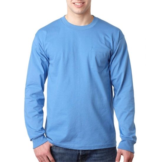 Bayside 3055B Union-Made Long Sleeve Pocket T-Shirt - 3055 - Carolina Blue