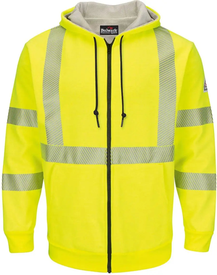 Bulwark Smz4hv Hi-visibility Zip-front Hooded Fleece Sweatshirt with Waffle Lining - Yellow/ Green / Adult s