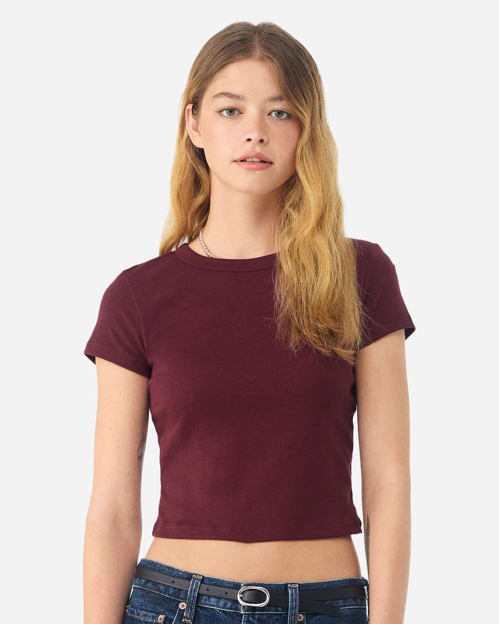 Bella + Canvas 1010c Women’s Micro Rib Baby Tee - Solid Maroon Blend