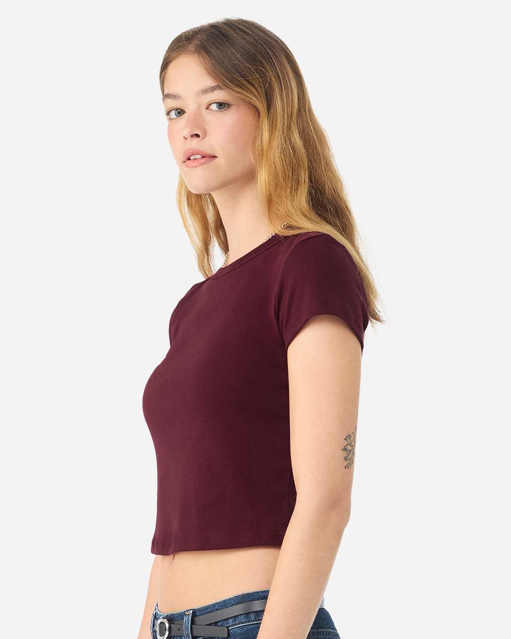 Bella + Canvas 1010c Women’s Micro Rib Baby Tee - Solid Maroon Blend