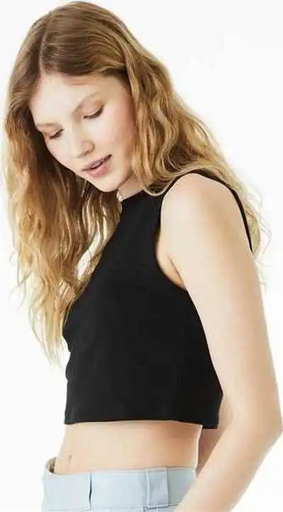 Bella + Canvas 1013 Women’s Micro Rib Muscle Crop Tank Solid Black Blend