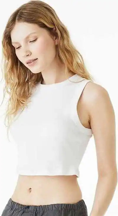 Bella + Canvas 1013 Women’s Micro Rib Muscle Crop Tank - Solid White Blend