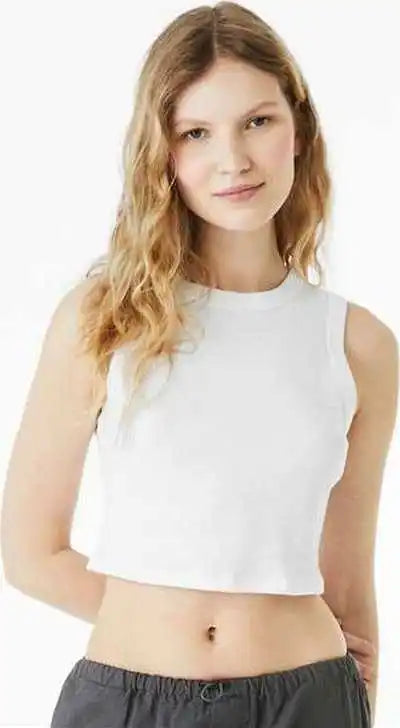 Bella + Canvas 1013 Women’s Micro Rib Muscle Crop Tank - Solid White Blend