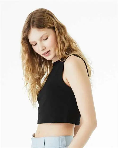 Bella + Canvas 1013c Women’s Micro Rib Muscle Crop Tank - 1013 - Solid Black Blend