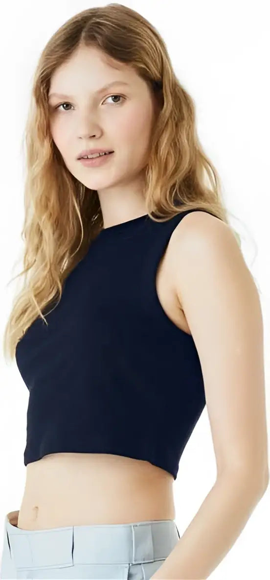 Bella + Canvas 1013c Women’s Micro Rib Muscle Crop Tank - 1013 - Solid Navy Blend