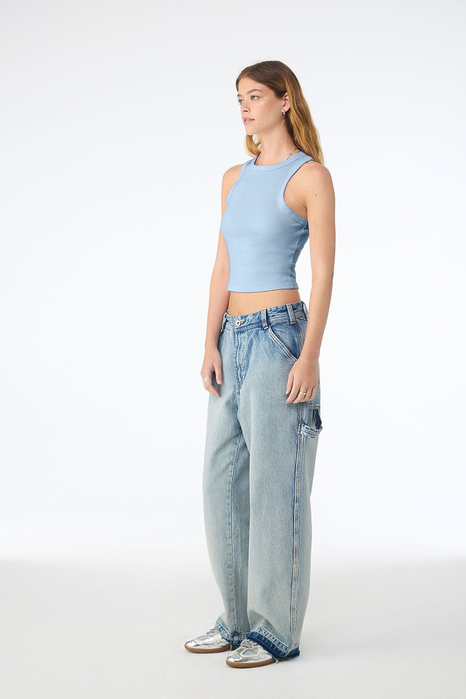Bella + Canvas 1019 Women’s Micro Rib Racer Tank - Solid Baby Blue Blend