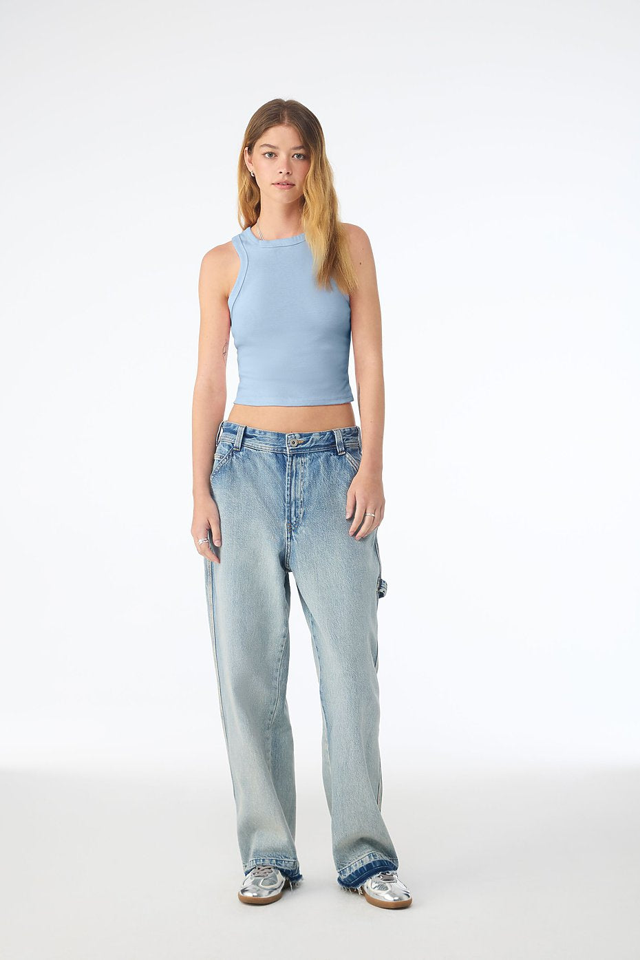 Bella + Canvas 1019 Women’s Micro Rib Racer Tank - Solid Baby Blue Blend