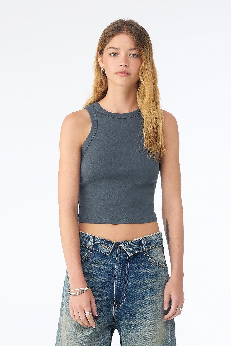 Bella + Canvas 1019 Women’s Micro Rib Racer Tank - Solid Vintage Navy Blend