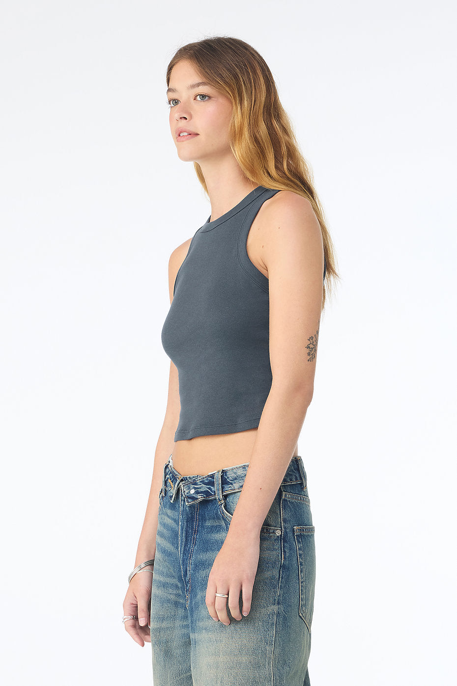 Bella + Canvas 1019 Women’s Micro Rib Racer Tank - Solid Vintage Navy Blend