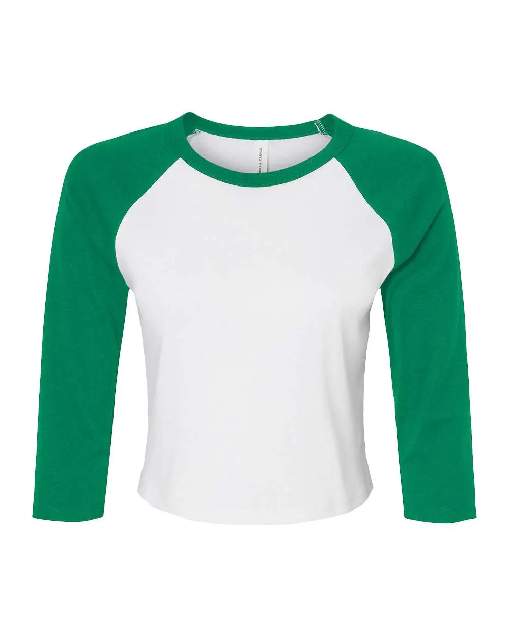 Bella + Canvas 1200 Women’s Micro Rib 3/4 Raglan Sleeve Baby Tee - White Kelly - Xs