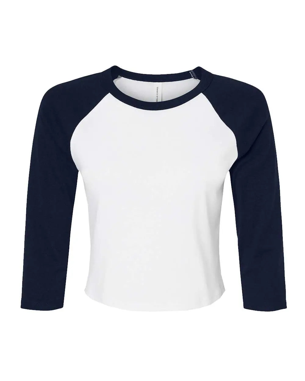 Bella + Canvas 1200 Women’s Micro Rib 3/4 Raglan Sleeve Baby Tee - White Navy - Xs