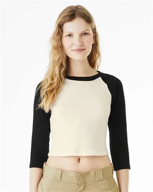 Bella + Canvas 1200 Women’s Micro Rib 3/4 Raglan Sleeve Baby Tee - Natural Black